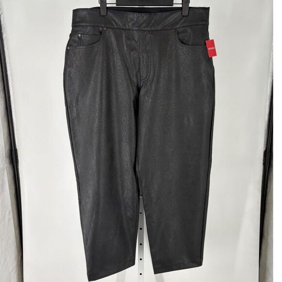 SPANX Pants - SPANX Faux Leather Black High Rise Shaping Pull-On Slim Straight Pants NWT